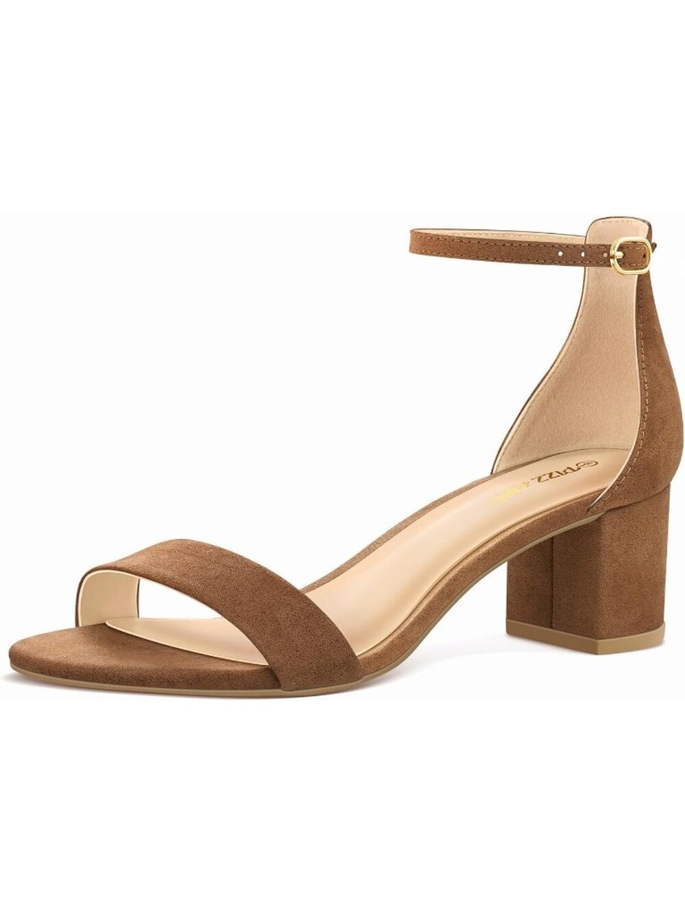 Women's Brown Suede Block Chunky Heels Sandals Open Toe Ankle Strap Pumps Shoes